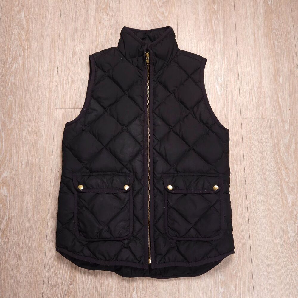 J. Crew Excursion Down Puffer Vest Quilted Women SZ XS Black Full Zip Casual